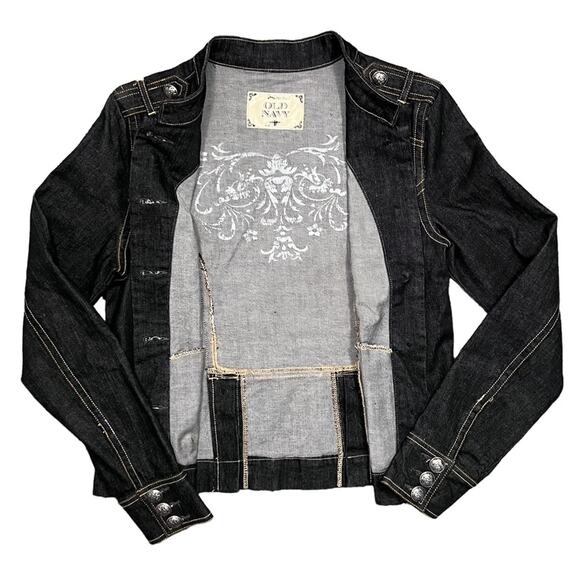 Old Navy Dark Indigo Vintage Y2K Cropped Structured Denim Jacket Womens Medium - Picture 5 of 8